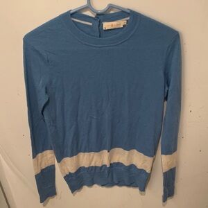 Gorgeous Tory Burch Blue Knit 100% Cashmere Top W/ Button Back Enclosure SZ S